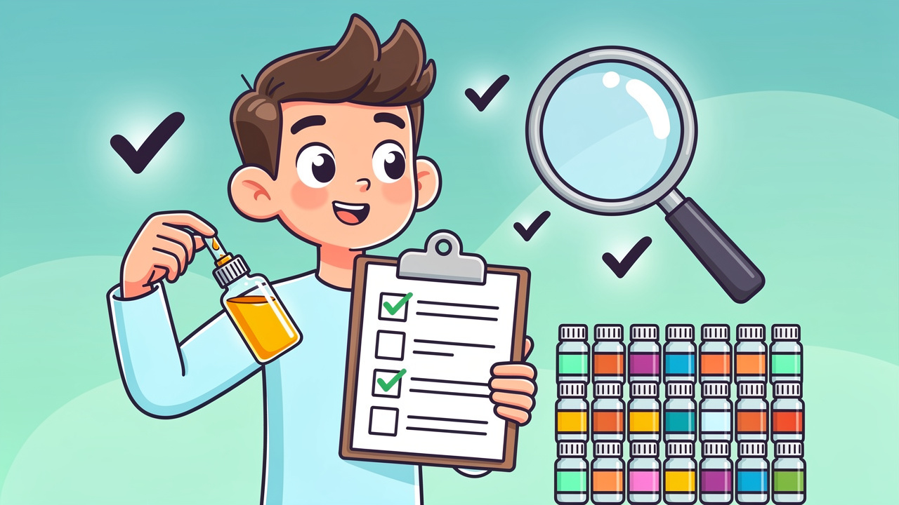 Cartoon character carefully measuring low-dose cannabis products