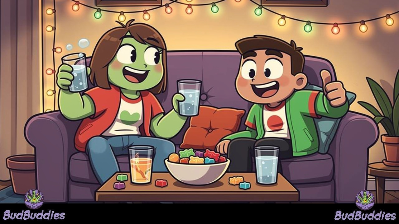 Cartoon friends enjoying a safe and happy party evening together