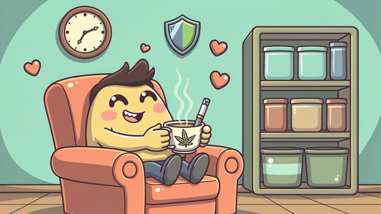 Cartoon character using THC vape safely with good habits