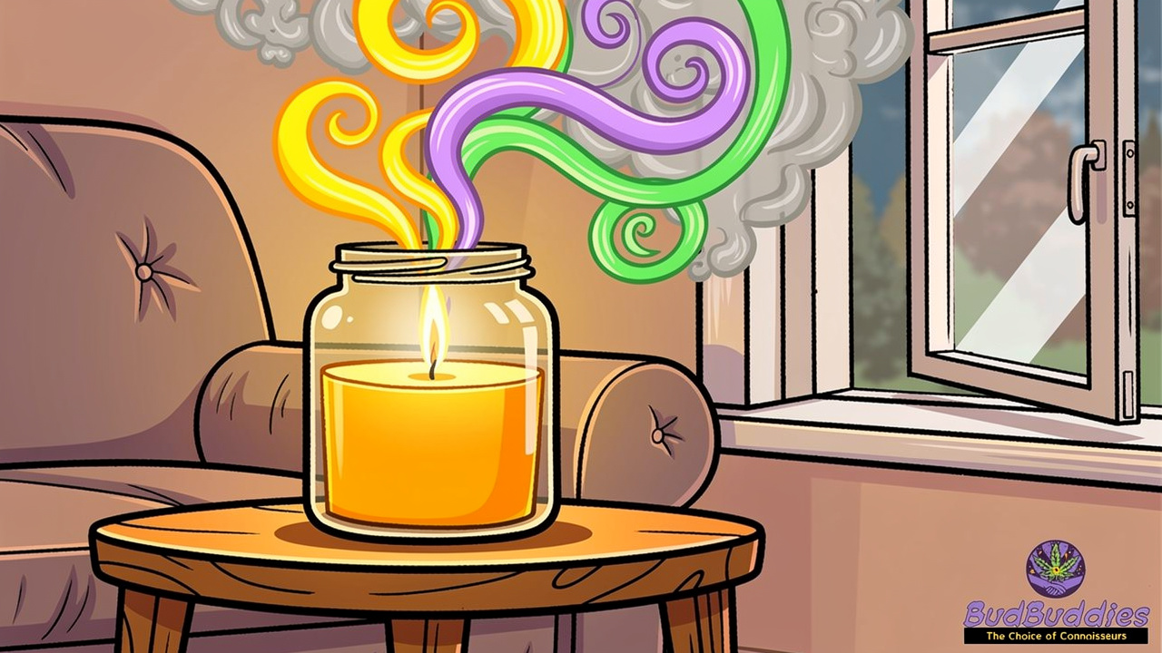 Scented jar candle releasing fragrance to mask cannabis smell