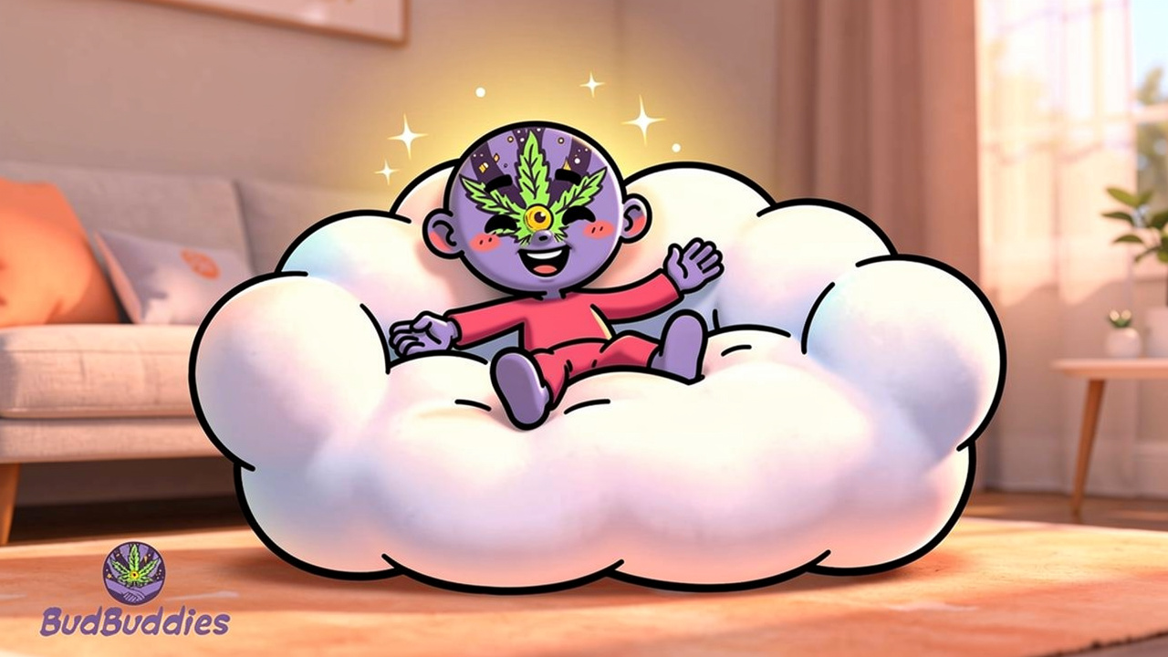 Cartoon figure showing head and body effects of cannabis