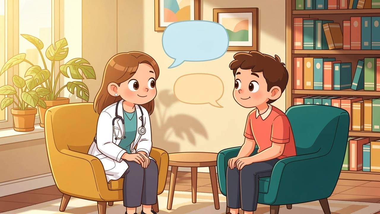 Cartoon therapist and patient discussing persistent intrusive thoughts