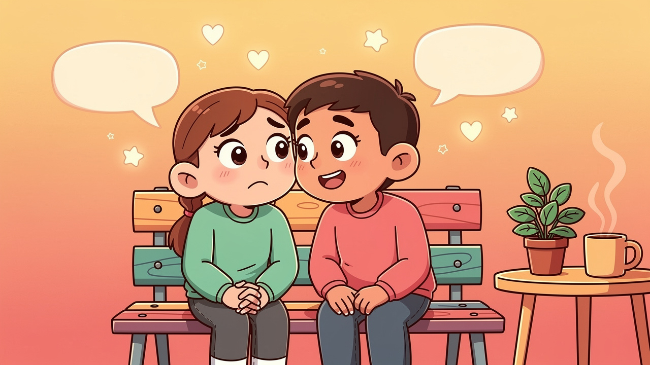 Two cartoon friends having a supportive conversation about mental health concerns