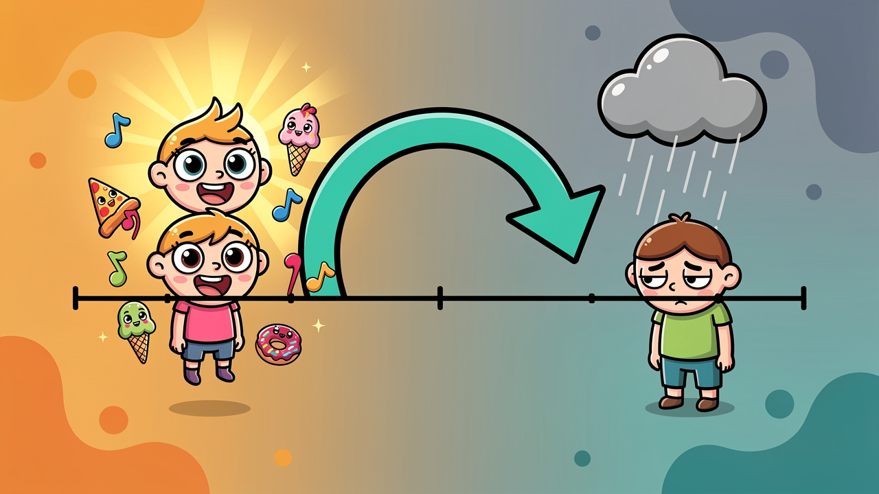 Cartoon showing short-term cannabis relief versus long-term mood decline