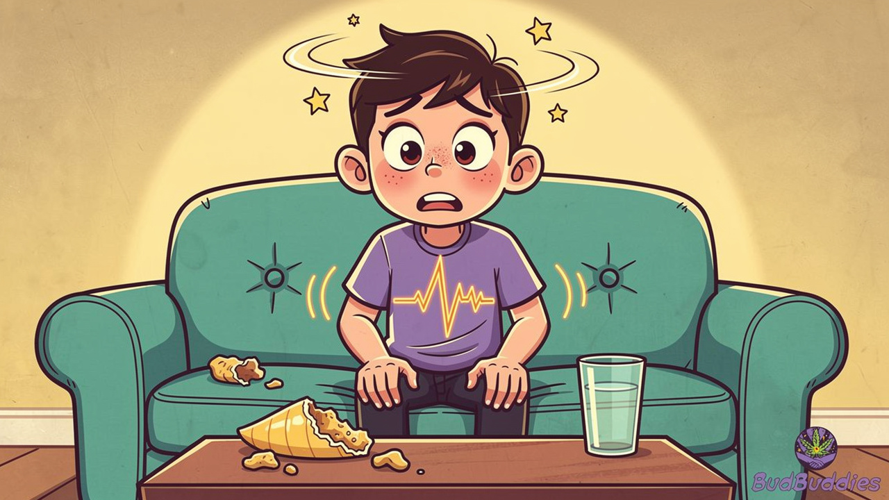 Cartoon person showing signs of having too much cannabis
