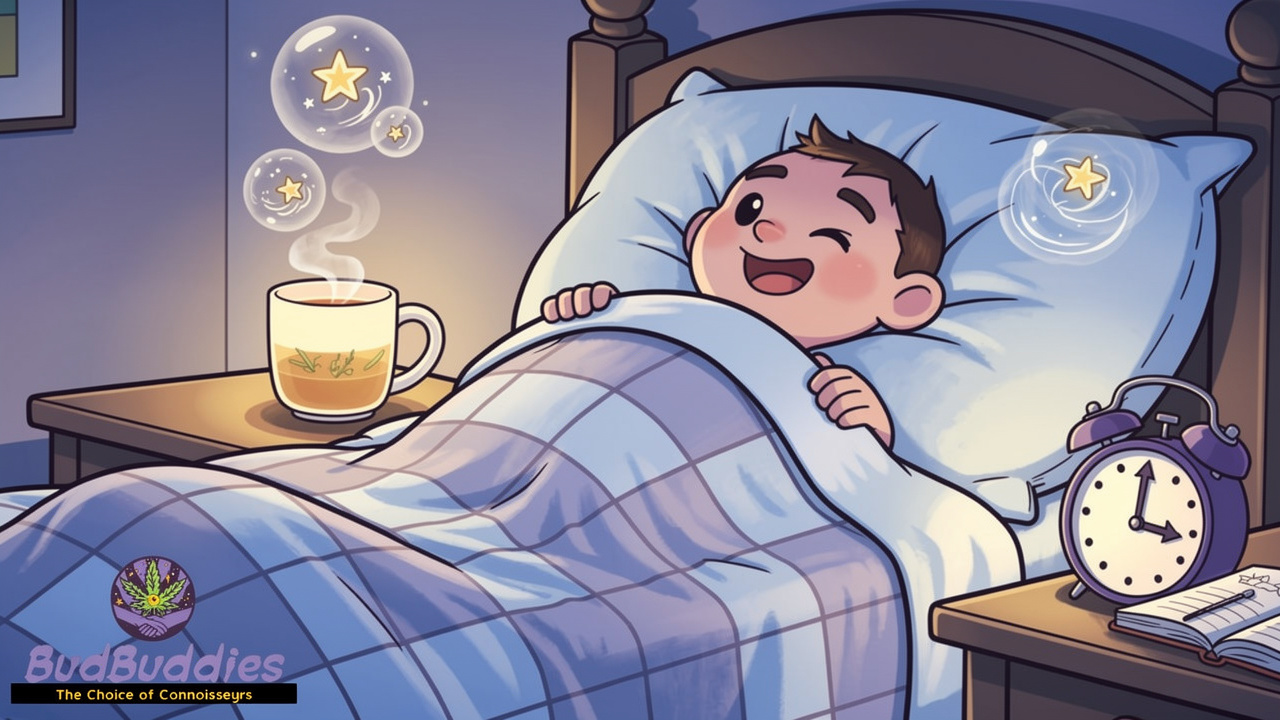 Cartoon character resting peacefully managing withdrawal sleep symptoms