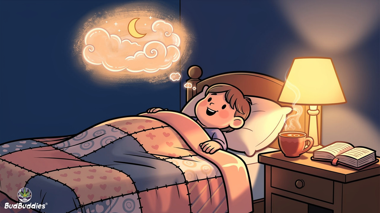 Cartoon character resting peacefully during withdrawal recovery