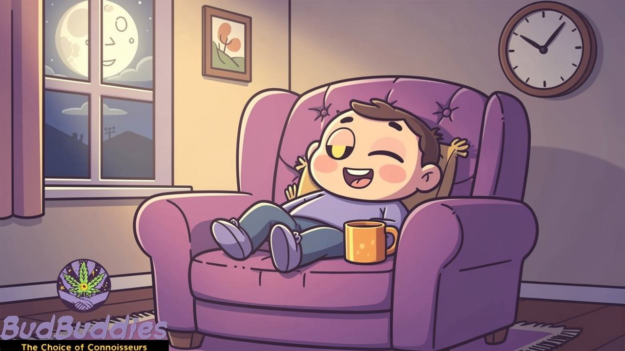 Cartoon character relaxing deeply in the evening from Slurricane