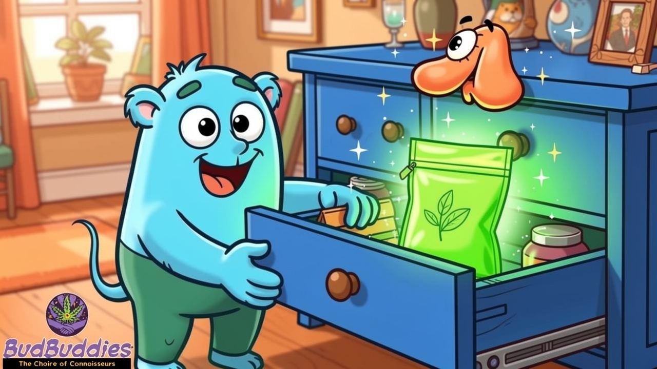 Cartoon smell proof case blocking cannabis odour in flat