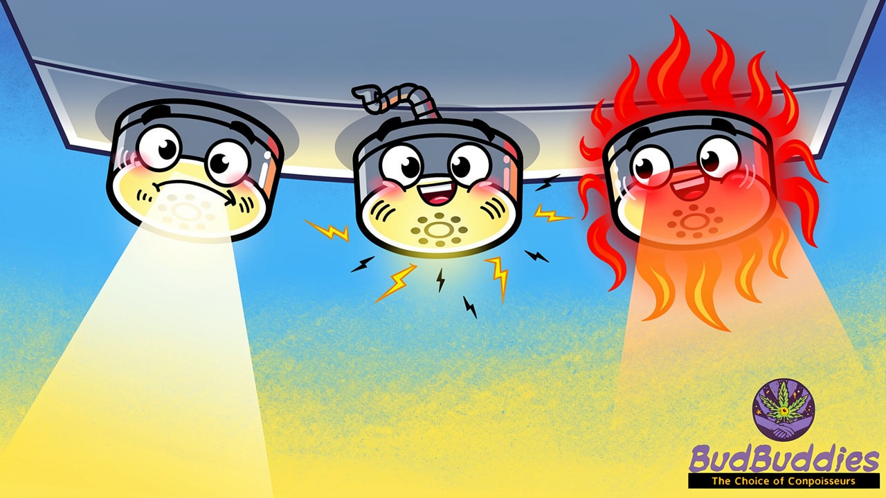 Cartoon illustration of three types of smoke alarms