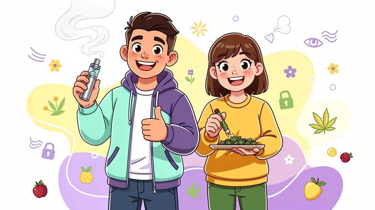 Two cartoon characters representing smoking and vaping cannabis options