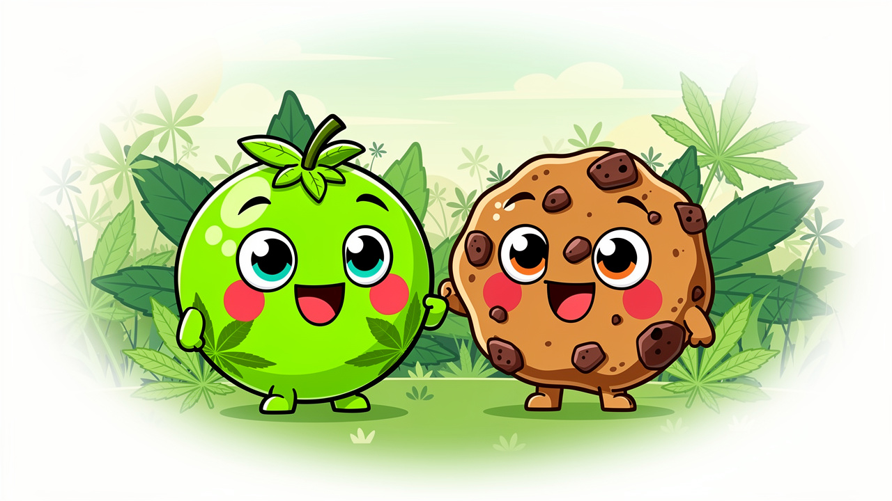 Cartoon illustration of Sour Apple and Animal Cookies parent strains