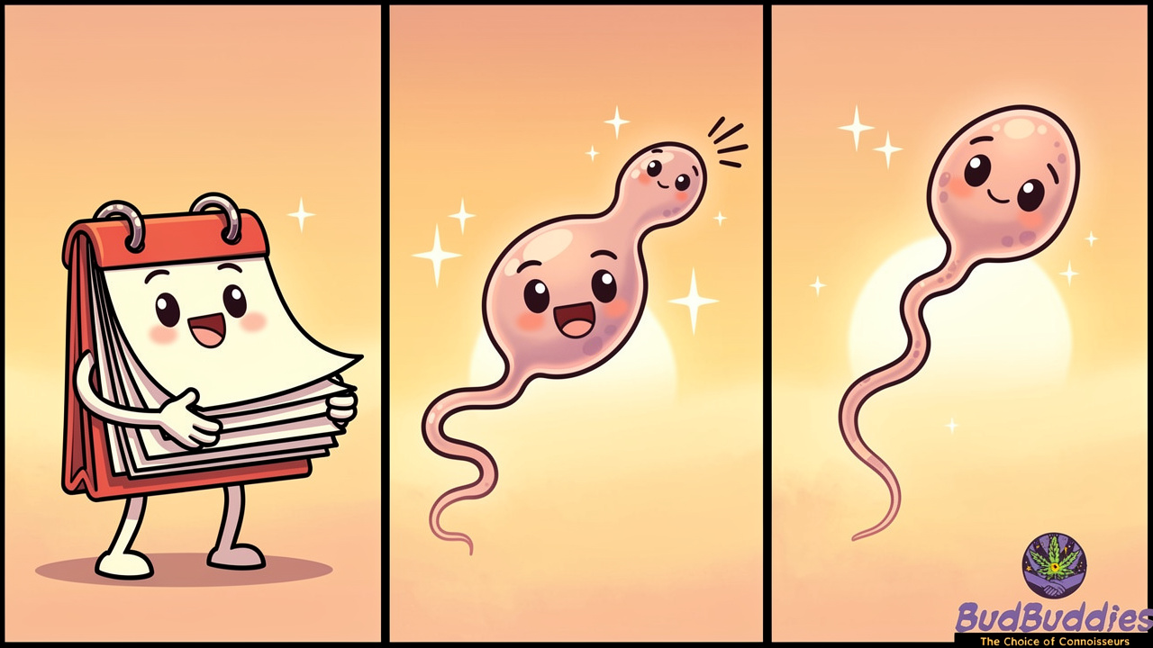 Cartoon calendar and recovering sperm cell illustration