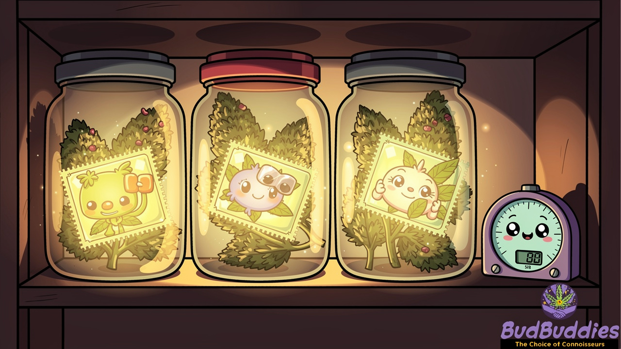 Cartoon jars stored safely in dark cupboard