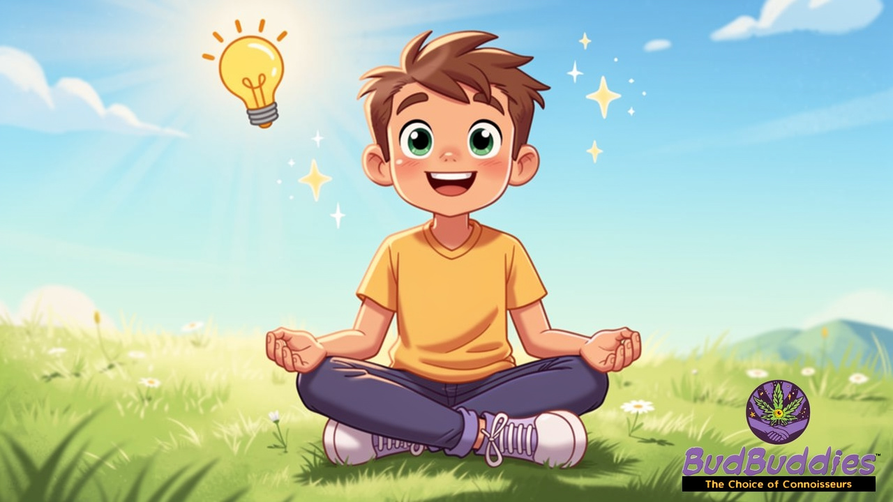 Cartoon character feeling energised and creatively uplifted