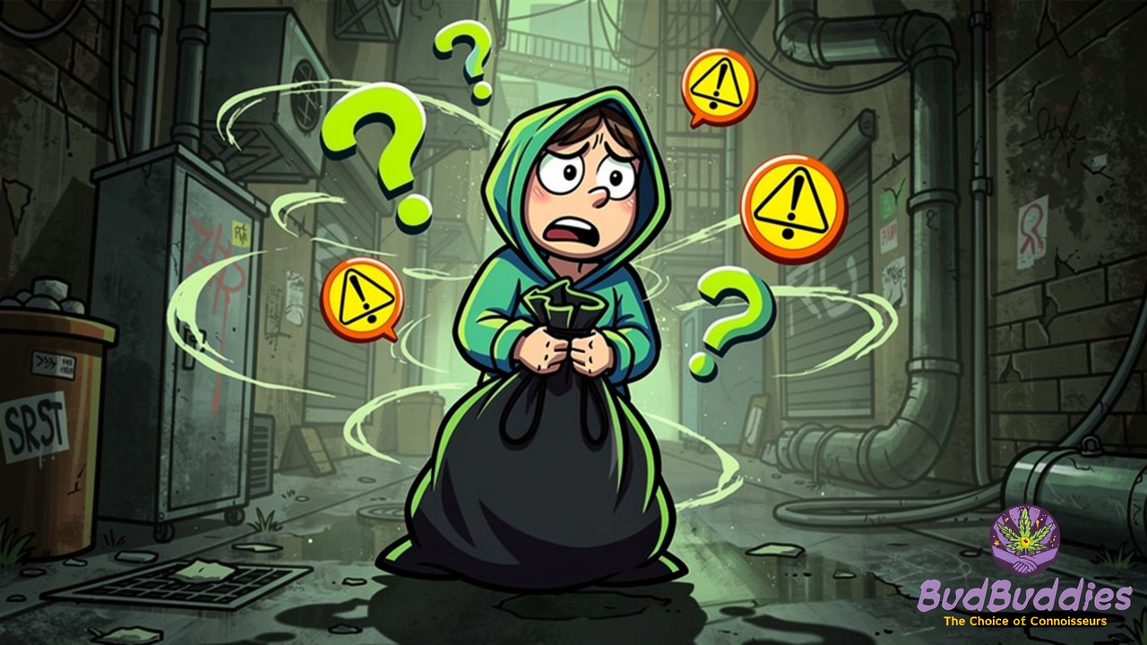 Cartoon character confused by unknown street cannabis contents