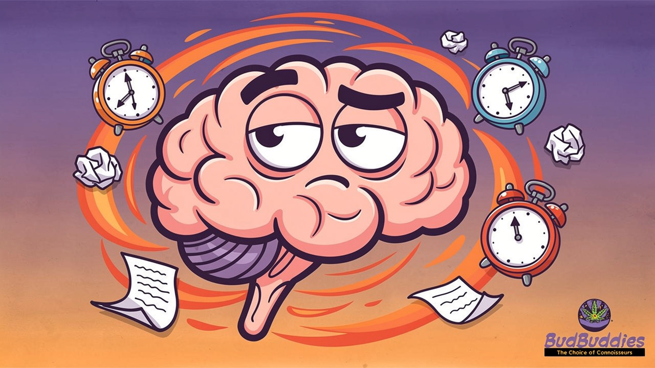 Cartoon brain looking stressed and overloaded during exams