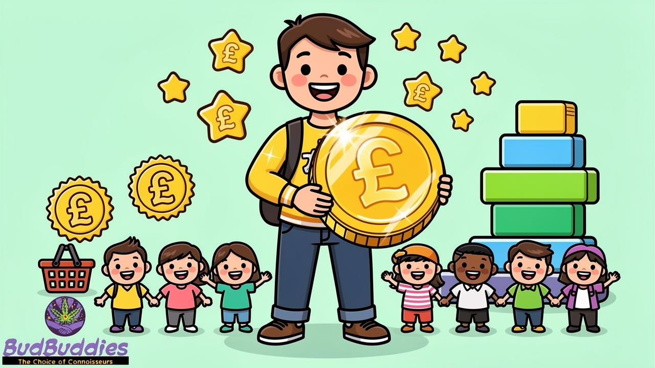Cartoon student saving money with bundle rewards and BudPoints