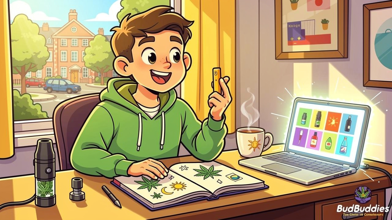 Happy student with vaporiser and organised cannabis routine