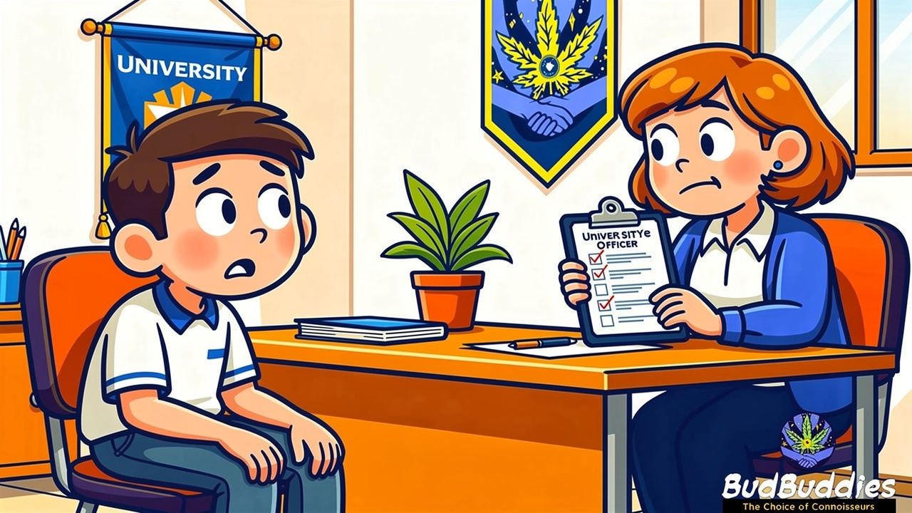 Cartoon student meeting accommodation officer about smoking