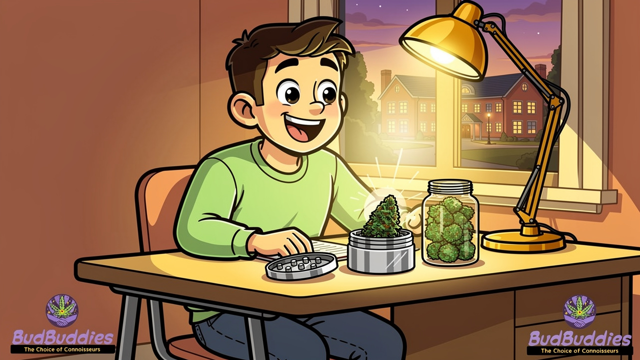 Happy student with a quality grinder and well-cured flower