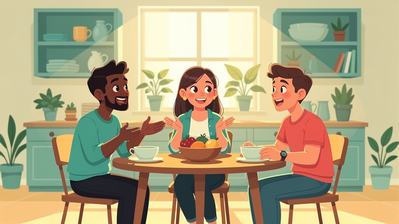 Cartoon students having a friendly house discussion together