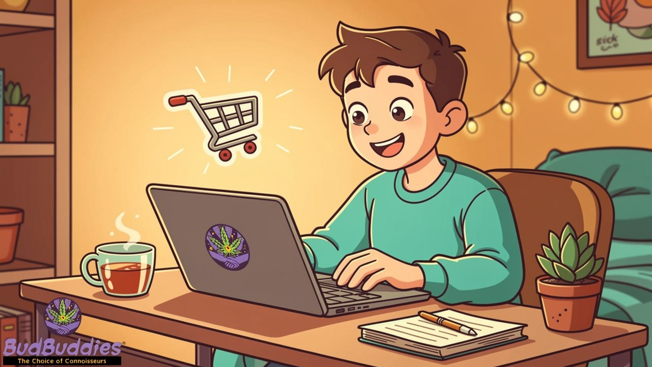 Student browsing and ordering cannabis products online