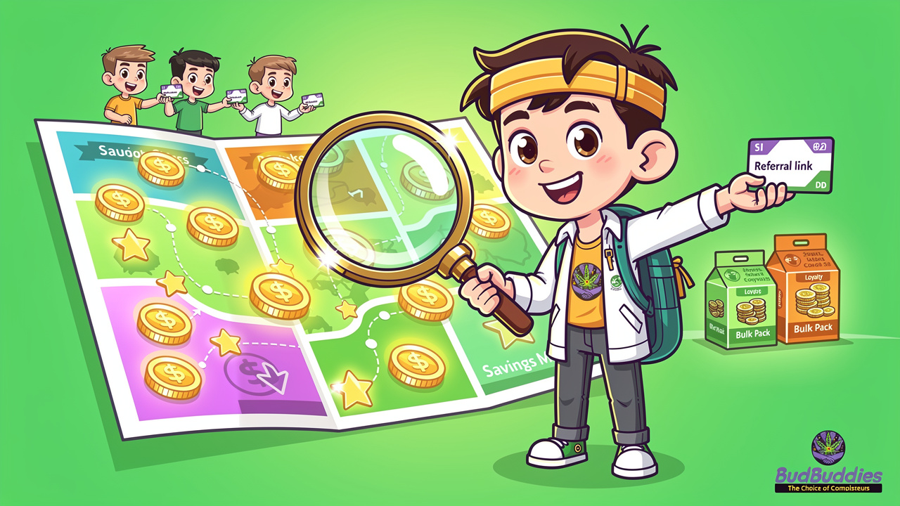 Cartoon student discovering multiple cannabis savings options