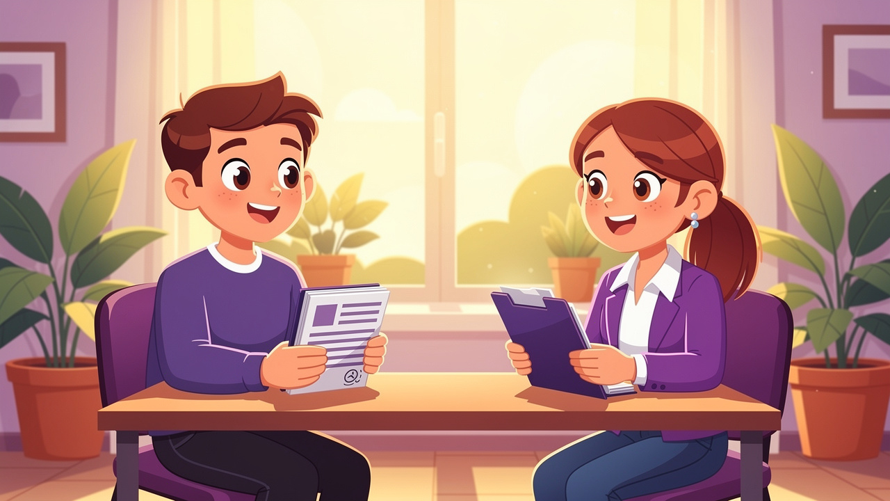 Cartoon student meeting a student union adviser for support