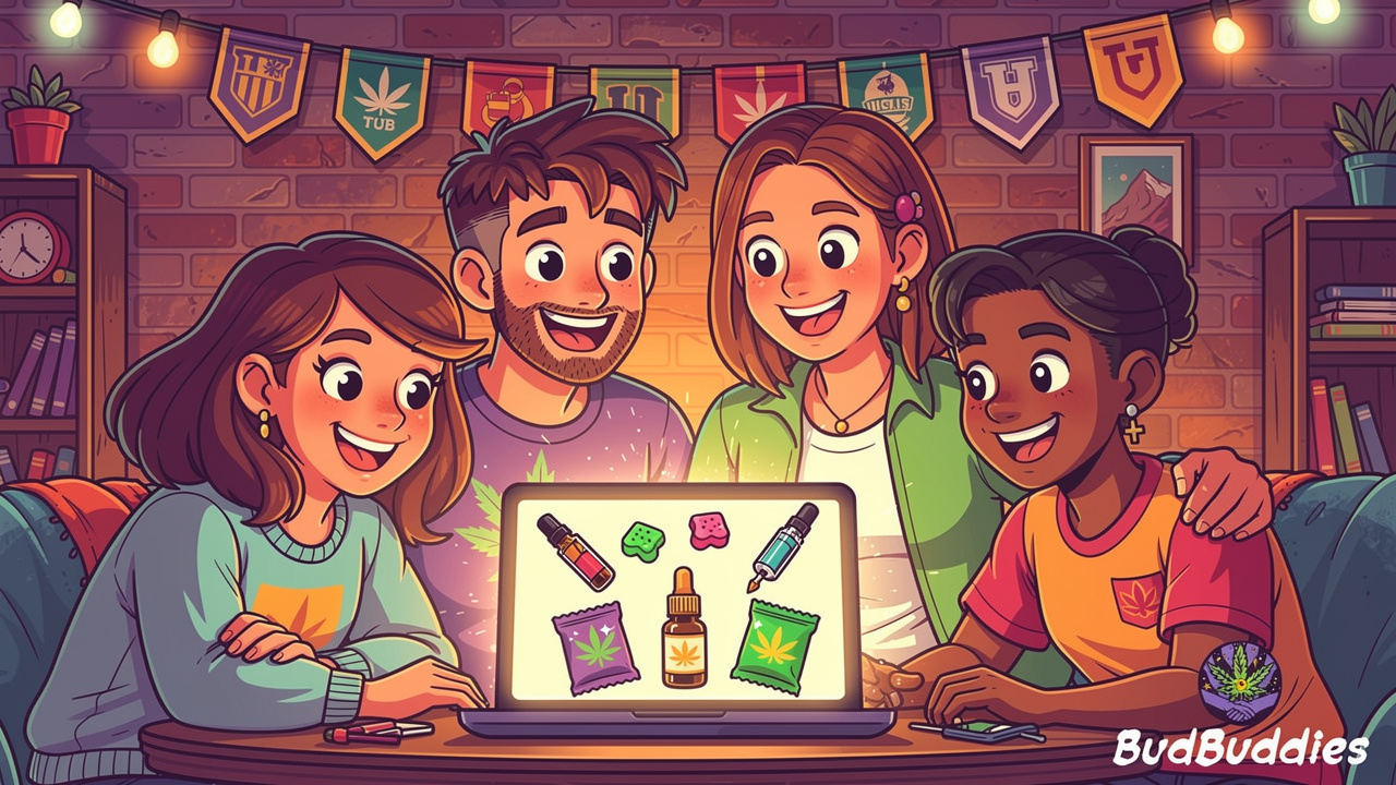 UK students browsing BudBuddies cannabis and CBD product range