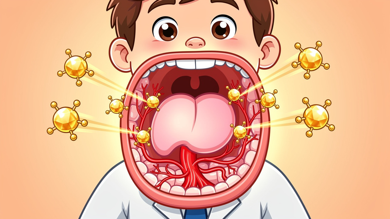 Cartoon showing cannabinoids absorbing under the tongue