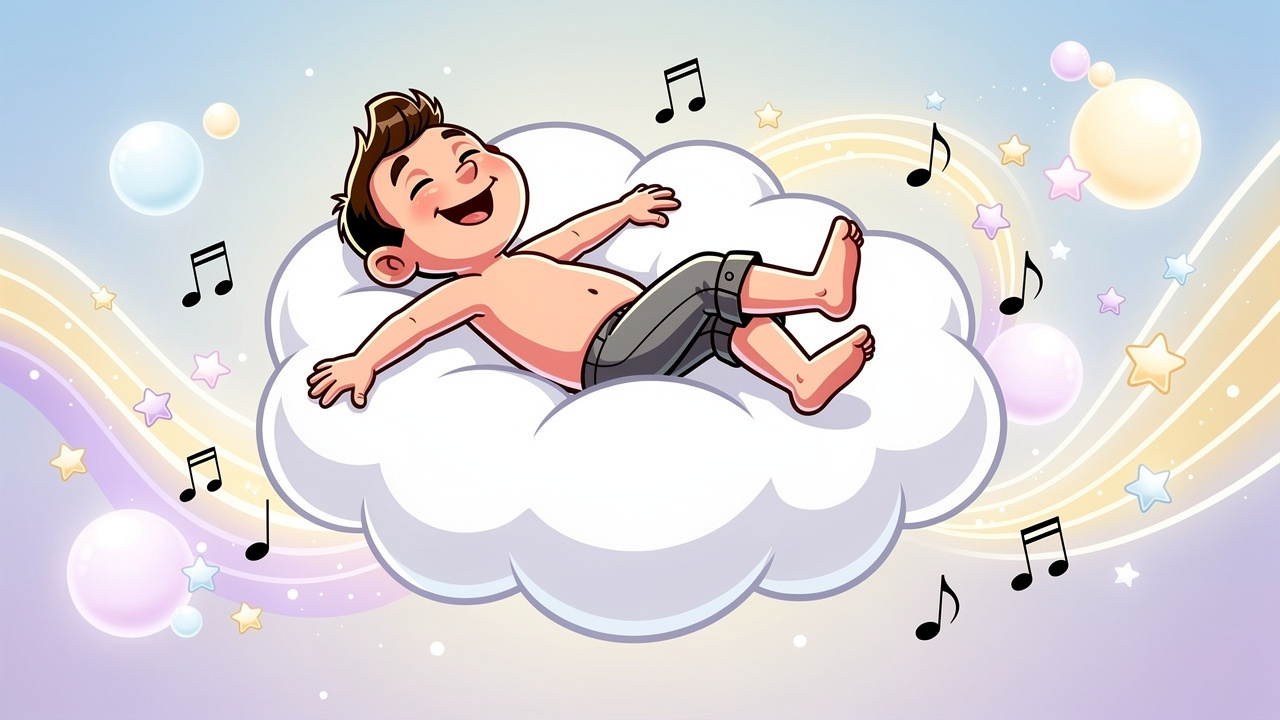 Cartoon character floating in blissful euphoric relaxation