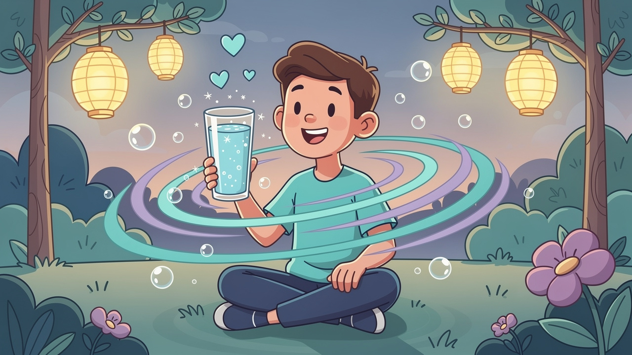 Cartoon character relaxing and experiencing stress relief outdoors