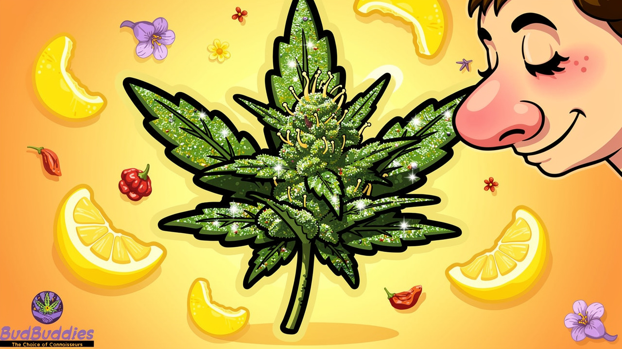 Cartoon depiction of Super Lemon Haze citrus terpenes