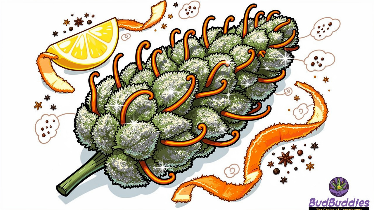 Cartoon frosted bud with citrus aroma swirls