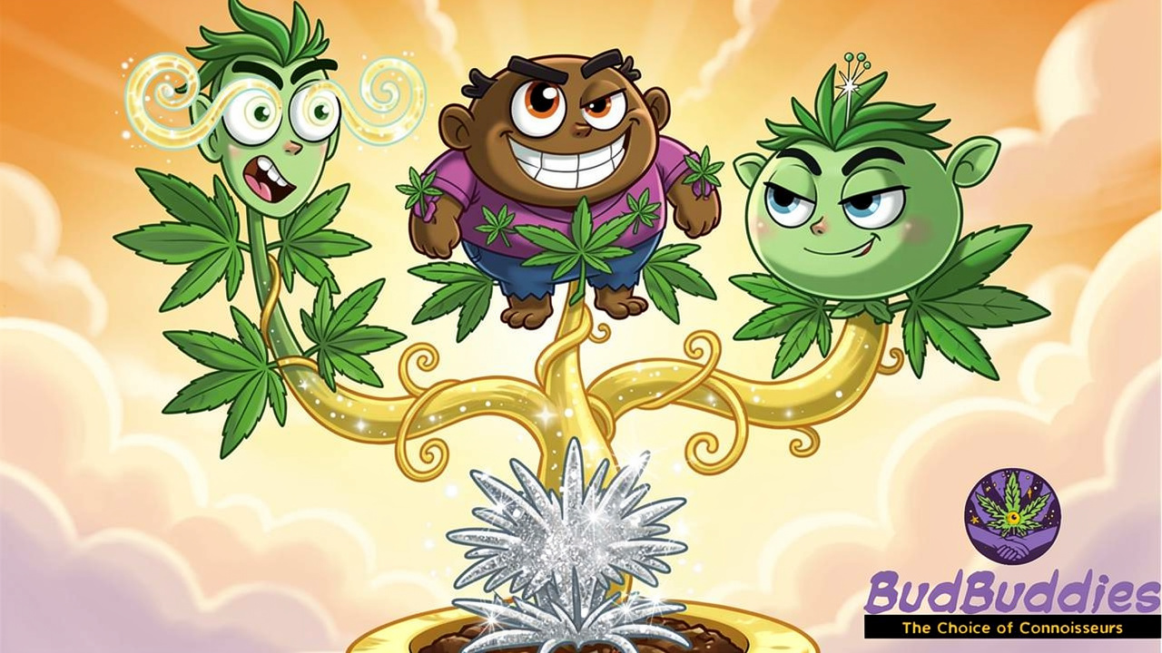 Cartoon family tree of Super Silver Haze genetics