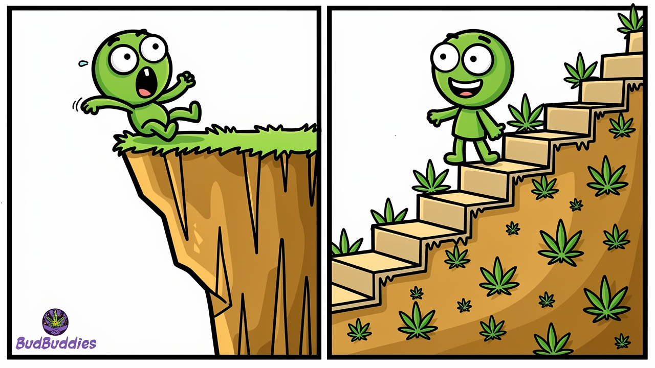 Cartoon comparison of tapering versus quitting suddenly
