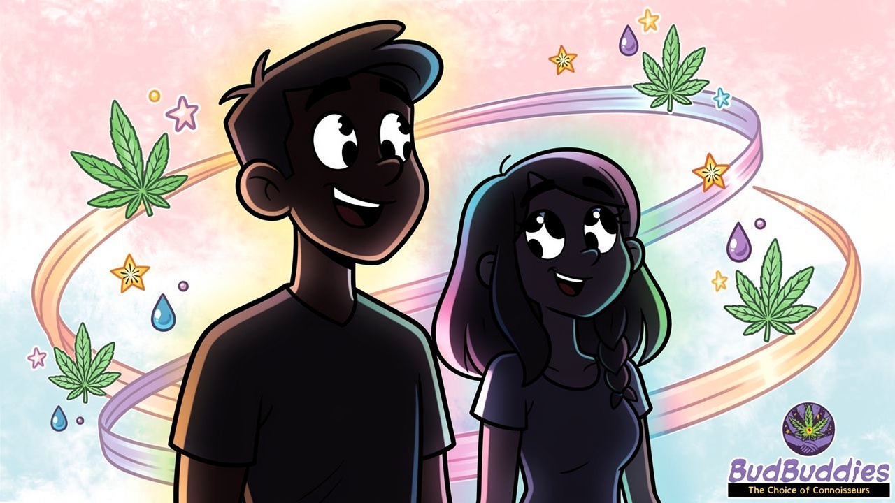 Cartoon figures showing hormone balance affected by cannabis