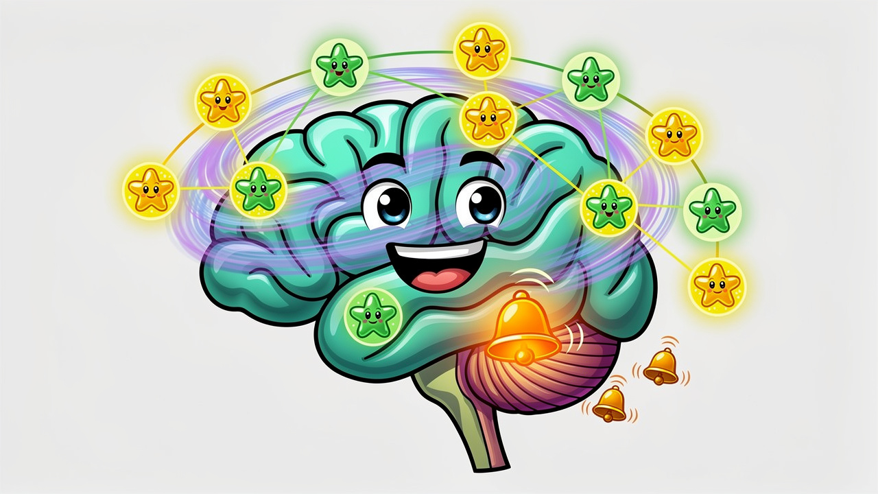 Cartoon brain showing THC binding to CB1 receptors