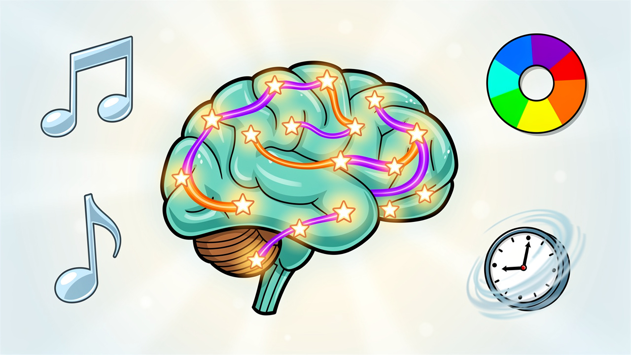 Cartoon brain showing THC effects on perception and mood