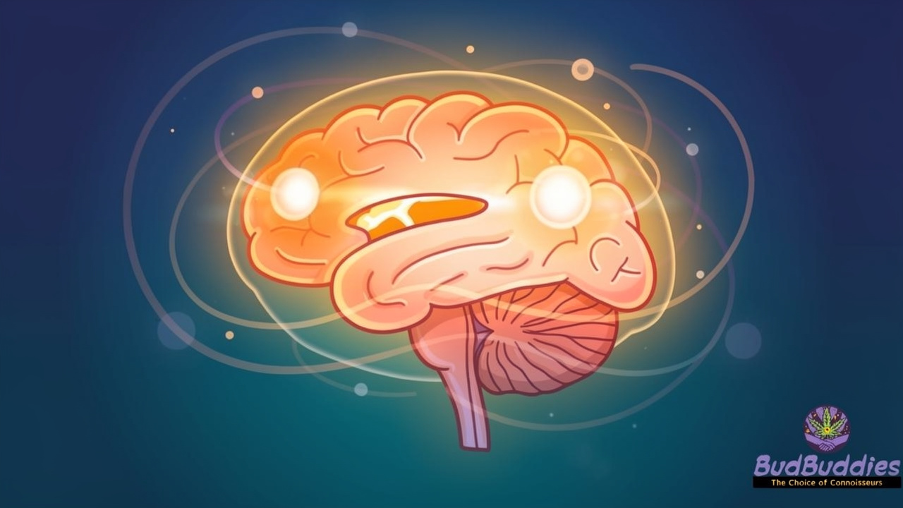 Cartoon illustration of THC affecting brain during study