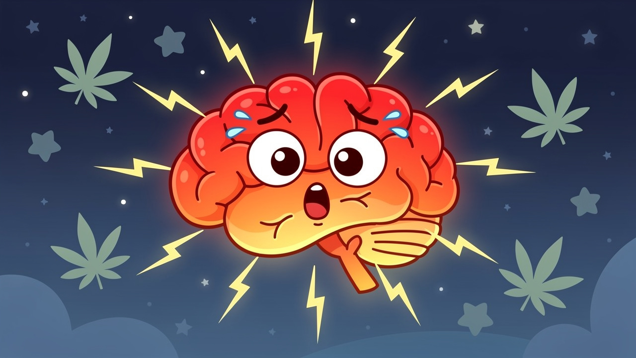 Cartoon brain showing THC overstimulation at night
