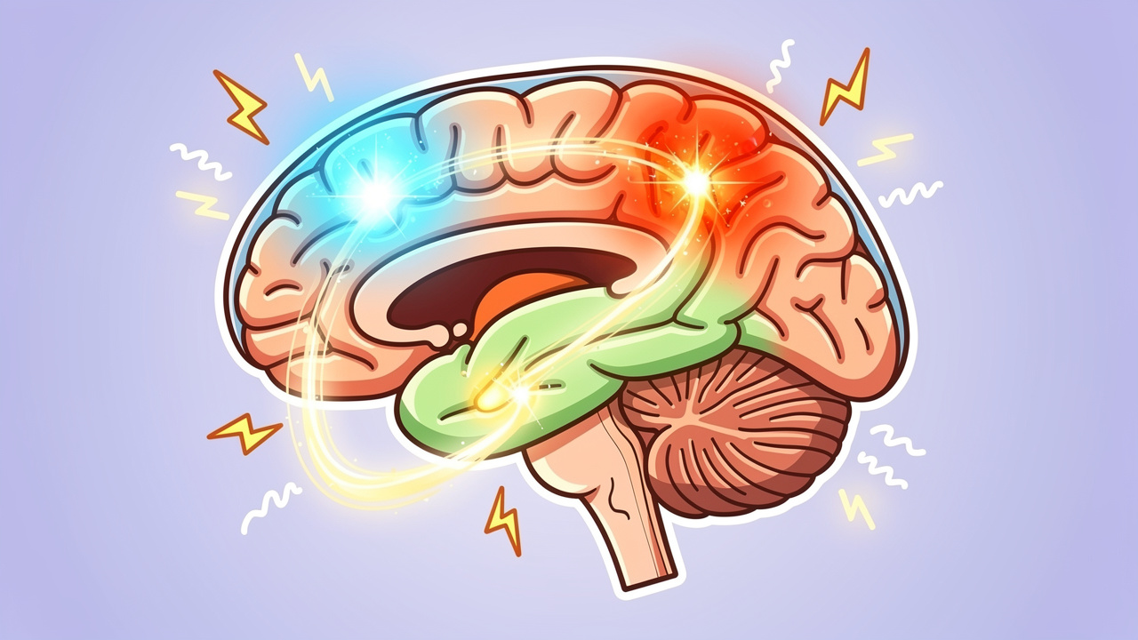 Cartoon brain showing THC effects on key brain regions