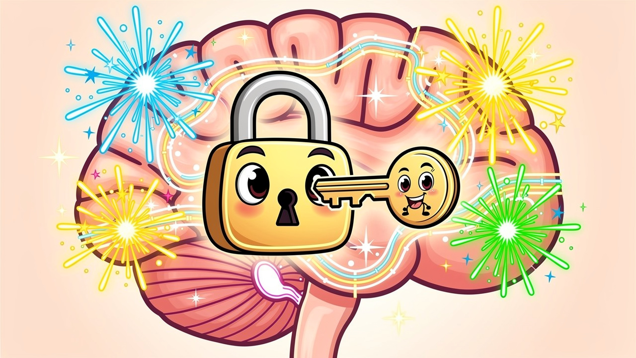 Cartoon illustration of THC molecule fitting into brain receptor