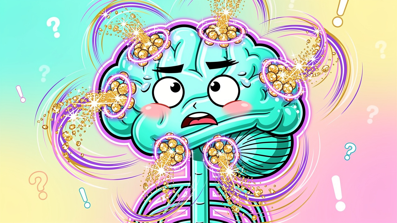 Cartoon brain showing THC overstimulating receptors