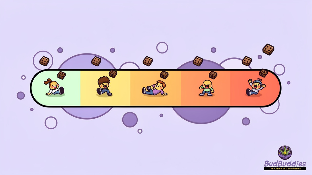 Cartoon dosage spectrum illustration for first-time edible users