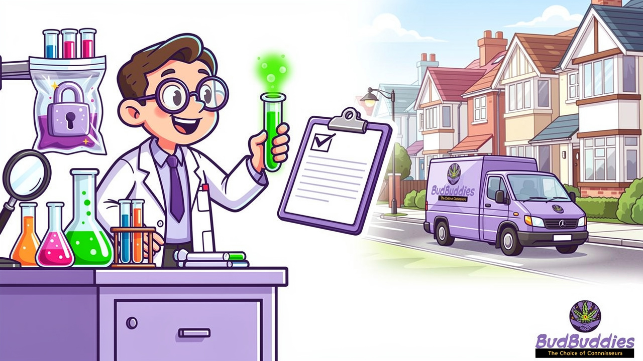 Cartoon lab testing and discreet delivery of THC edibles