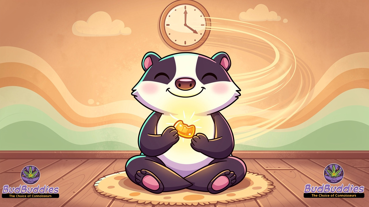 Cartoon character relaxing while THC edible takes effect