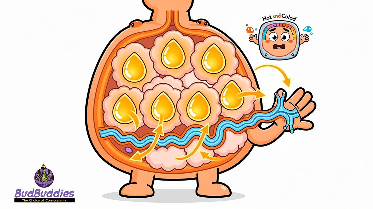 Illustration of THC releasing slowly from fat cells