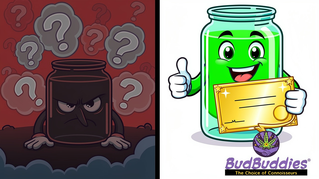 Cartoon showing red flags versus green flags for gummy brands